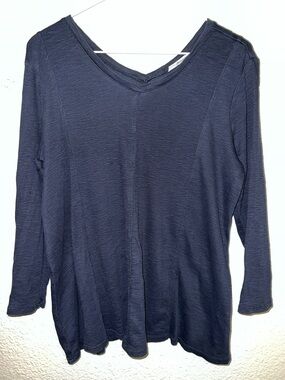 J-Jill double V-neck long sleeve Navy Blue Pima cotton 100% S M